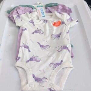 Carter's White and Purple Bird Print Bodysuit